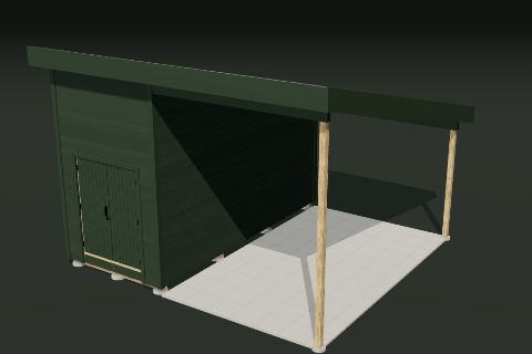 Carport med redskabsrum i 3D